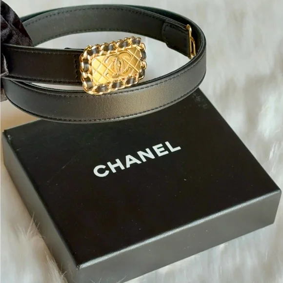 CHANEL | Accessories | Stunning Cc Black Belt With Gold 